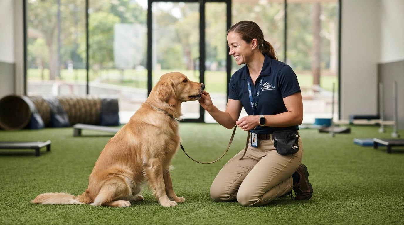Dog trainer marketing dashboard showing local visibility, lead generation, reviews, content performance, and booked training inquiries